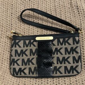 Michael Kors Black and Brown Logo Wristlet
